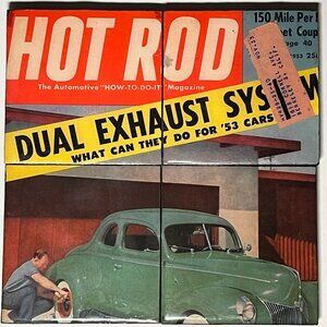 Hot Rod Magazine Cover as Drink Coasters June 1953 Dual Exhaust '40 Ford Upcycle